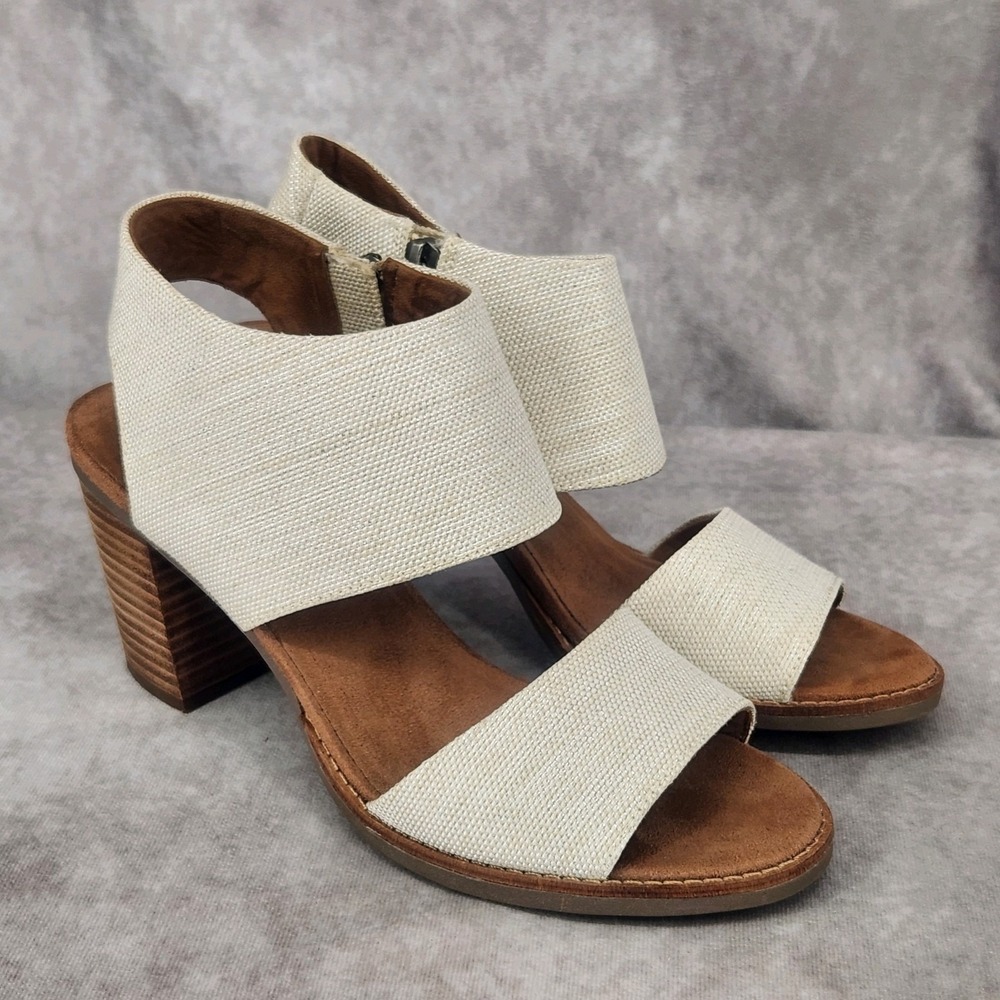 Toms Majorca Cutout Sandals Womens 8.5 Cream Open Toe Heels Shoe Booties NEW